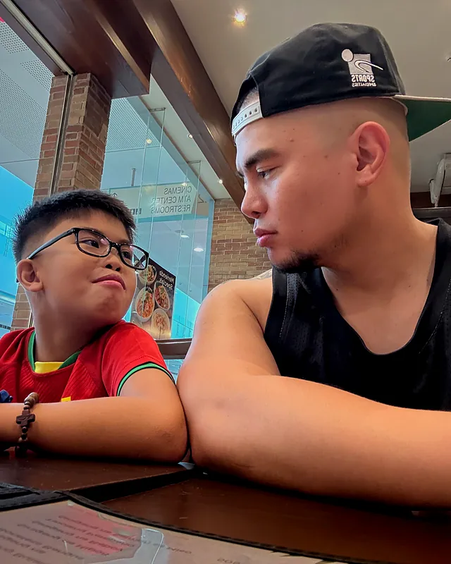 Sherwin with his son Jacob at a cafe